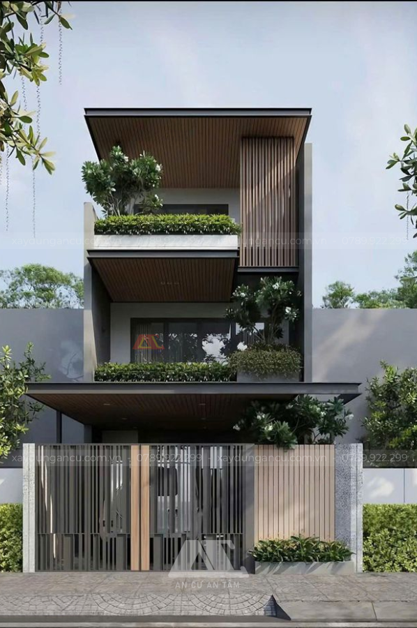 Nhà 1 trệt 2 lầu mái bằng hiện đại