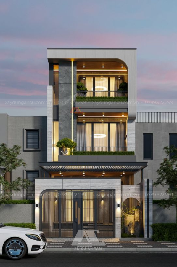 Nhà phố 1 trệt 2 lầu có thang máy mini